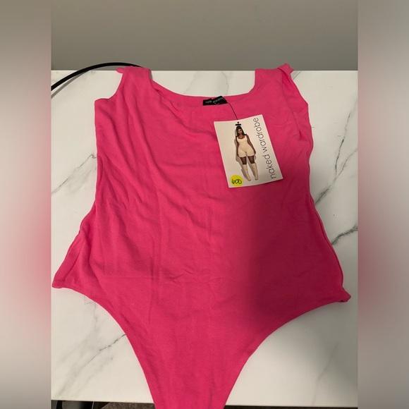 Naked Wardrobe Raspberry Pink Sleeveless Cami Tank Thong Bodysuit NWT Medium - Picture 2 of 5